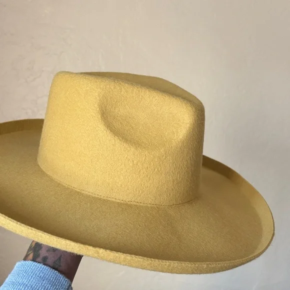 Mustard Yellow Wide Brim Cowboy Hat - Picture 4 of 5